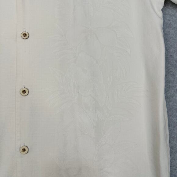 Tommy Bahama 100% Silk Camp Shirt Men L Cream Tropical Floral Jacquard Button Up - Picture 6 of 13